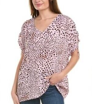 Cabi Seaside Cheetah Print Short Sleeve V-Neck Blouse Women's Medium